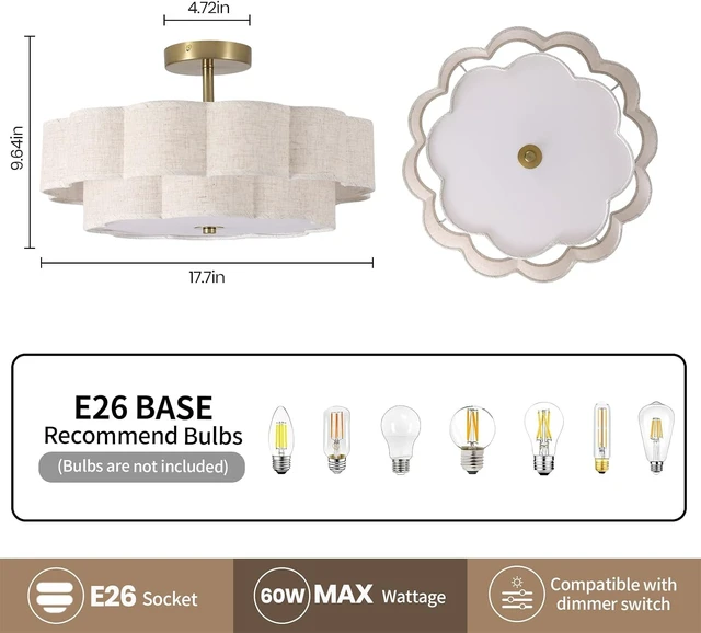 Alt view image 2 of 7 - 17.7" Modern Semi Flush Mount Ceiling Light,Modern Gold Drum