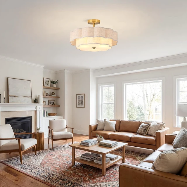 Alt view image 5 of 7 - 17.7" Modern Semi Flush Mount Ceiling Light,Modern Gold Drum