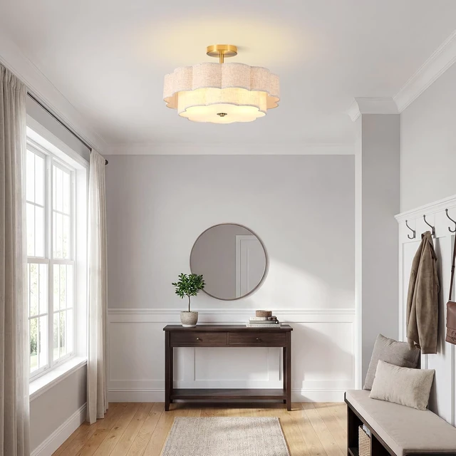 Alt view image 7 of 7 - 17.7" Modern Semi Flush Mount Ceiling Light,Modern Gold Drum