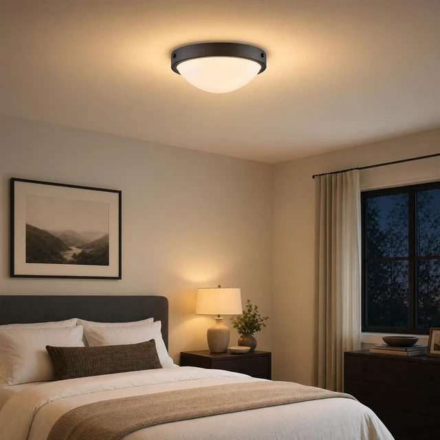 Alt view image 3 of 7 - DEYNITE Flush Mount Ceiling Light, 2-Light Black, 12.9" Milk Glass Dome