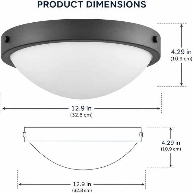 Alt view image 4 of 7 - DEYNITE Flush Mount Ceiling Light, 2-Light Black, 12.9" Milk Glass Dome