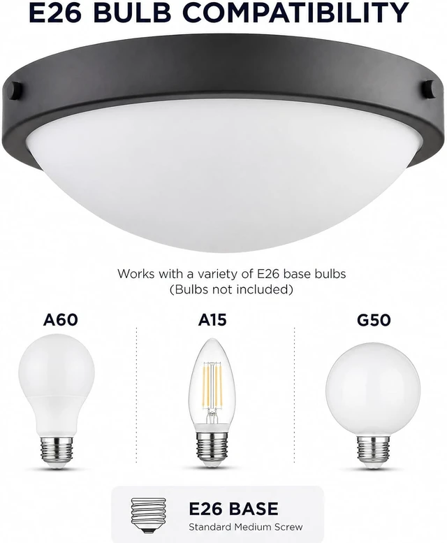 Alt view image 6 of 7 - DEYNITE Flush Mount Ceiling Light, 2-Light Black, 12.9" Milk Glass Dome
