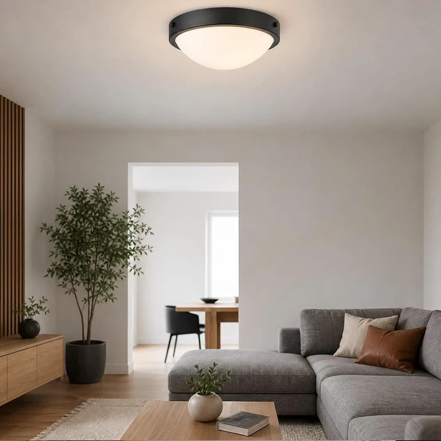 Alt view image 7 of 7 - DEYNITE Flush Mount Ceiling Light, 2-Light Black, 12.9" Milk Glass Dome