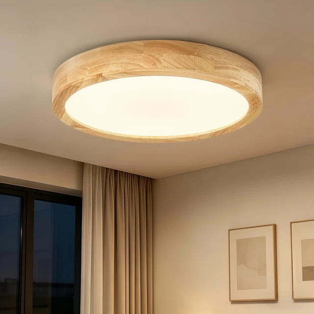 Main image of Wood Flush Mount Ceiling Light, 11.8 Inch Warm White 3000K