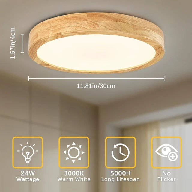 Alt view image 5 of 7 - Wood Flush Mount Ceiling Light, 11.8 Inch Warm White 3000K