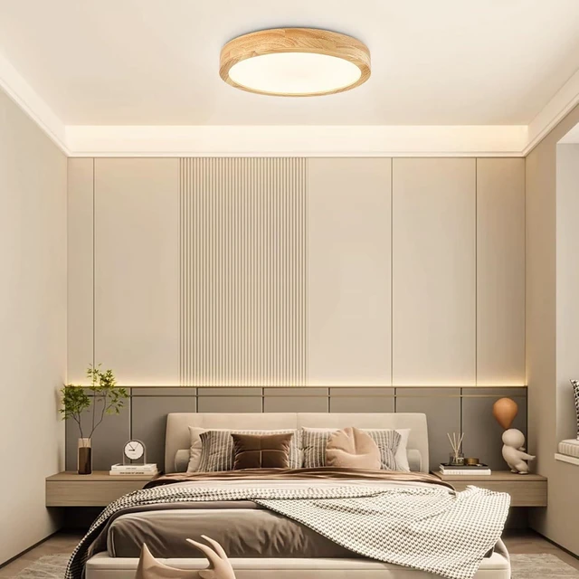 Alt view image 7 of 7 - Wood Flush Mount Ceiling Light, 11.8 Inch Warm White 3000K