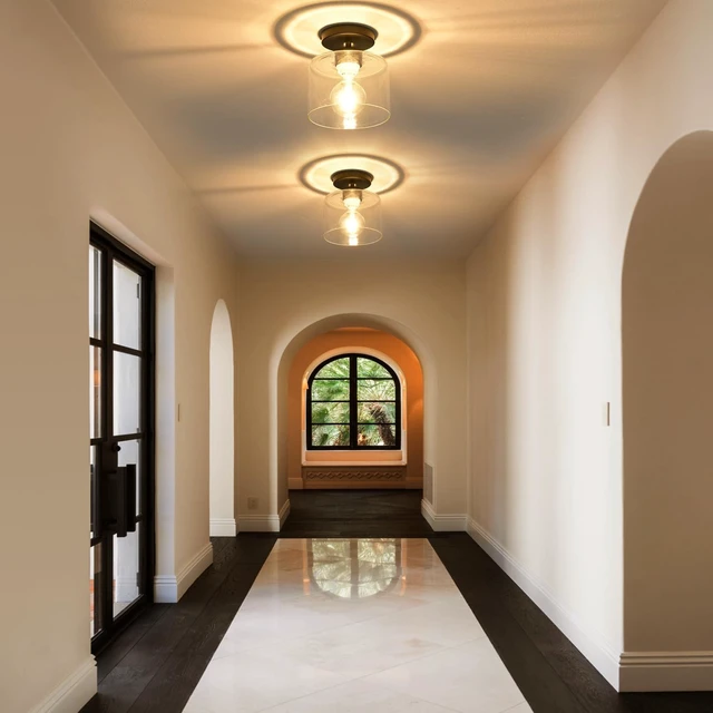 Alt view image 2 of 7 - Semi Flush Mount Ceiling Light, Modern Kitchen Lighting Fixtures Ceiling, Rustic Ceiling Light Fixtures, Ceiling Lights with Glass Shade for Hallway Foyer Entryway Bedroom