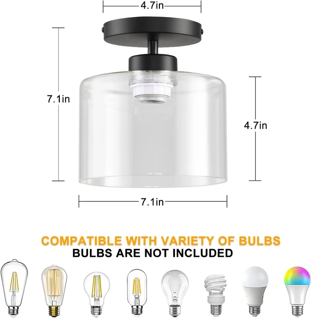 Alt view image 6 of 7 - Semi Flush Mount Ceiling Light, Modern Kitchen Lighting Fixtures Ceiling, Rustic Ceiling Light Fixtures, Ceiling Lights with Glass Shade for Hallway Foyer Entryway Bedroom
