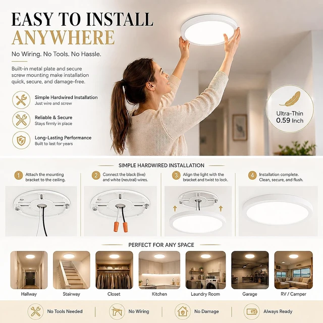 Alt view image 5 of 7 - 4 Pack 12 Inch Dimmable LED Flush Mount Ceiling Light Fixtures, 0.59In Super Slim 28W 3200LM, 2700K/3000K/4000K/5000K/6500K Adjustable Round Modern Ceiling Lights for Bedroom, Kitchen, Hallway, White