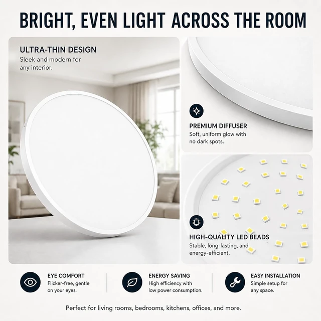 Alt view image 6 of 7 - 4 Pack 12 Inch Dimmable LED Flush Mount Ceiling Light Fixtures, 0.59In Super Slim 28W 3200LM, 2700K/3000K/4000K/5000K/6500K Adjustable Round Modern Ceiling Lights for Bedroom, Kitchen, Hallway, White