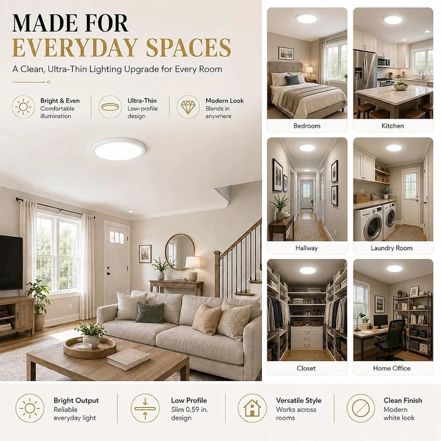 Alt view image 7 of 7 - 4 Pack 12 Inch Dimmable LED Flush Mount Ceiling Light Fixtures, 0.59In Super Slim 28W 3200LM, 2700K/3000K/4000K/5000K/6500K Adjustable Round Modern Ceiling Lights for Bedroom, Kitchen, Hallway, White