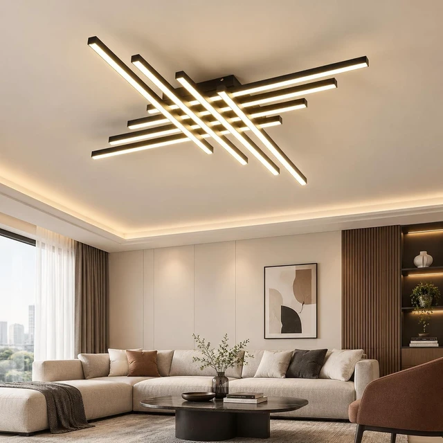 Main image of JAYMP 45.7" Modern Ceiling Light with Remote, Black Sputnik Ceiling Lamp, 128W Dimmable LED Lighting Fixture for Dining Room, Living Room, Kitchen Island (Black, 45.7x3.93inch)