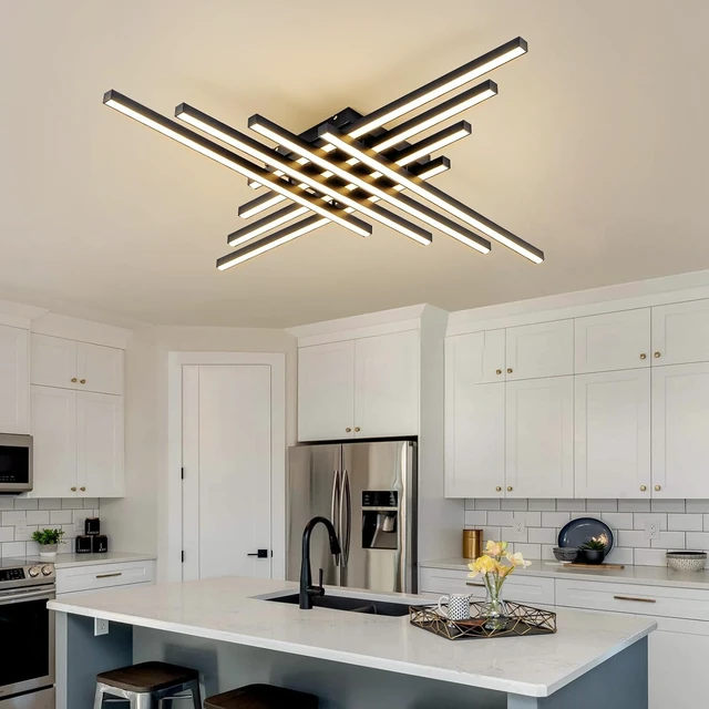 Alt view image 2 of 7 - JAYMP 45.7" Modern Ceiling Light with Remote, Black Sputnik Ceiling Lamp, 128W Dimmable LED Lighting Fixture for Dining Room, Living Room, Kitchen Island (Black, 45.7x3.93inch)