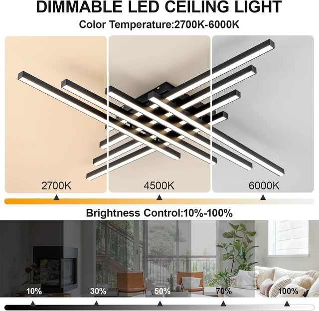 Alt view image 3 of 7 - JAYMP 45.7" Modern Ceiling Light with Remote, Black Sputnik Ceiling Lamp, 128W Dimmable LED Lighting Fixture for Dining Room, Living Room, Kitchen Island (Black, 45.7x3.93inch)
