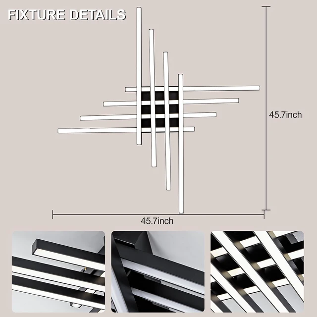 Alt view image 4 of 7 - JAYMP 45.7" Modern Ceiling Light with Remote, Black Sputnik Ceiling Lamp, 128W Dimmable LED Lighting Fixture for Dining Room, Living Room, Kitchen Island (Black, 45.7x3.93inch)