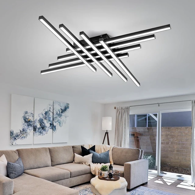 Alt view image 5 of 7 - JAYMP 45.7" Modern Ceiling Light with Remote, Black Sputnik Ceiling Lamp, 128W Dimmable LED Lighting Fixture for Dining Room, Living Room, Kitchen Island (Black, 45.7x3.93inch)