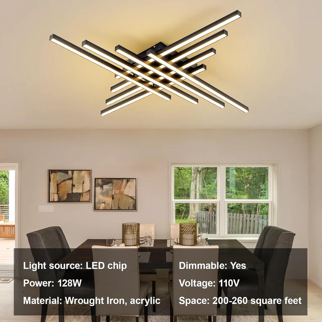 Alt view image 6 of 7 - JAYMP 45.7" Modern Ceiling Light with Remote, Black Sputnik Ceiling Lamp, 128W Dimmable LED Lighting Fixture for Dining Room, Living Room, Kitchen Island (Black, 45.7x3.93inch)