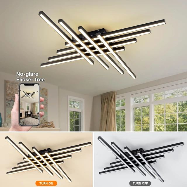 Alt view image 7 of 7 - JAYMP 45.7" Modern Ceiling Light with Remote, Black Sputnik Ceiling Lamp, 128W Dimmable LED Lighting Fixture for Dining Room, Living Room, Kitchen Island (Black, 45.7x3.93inch)