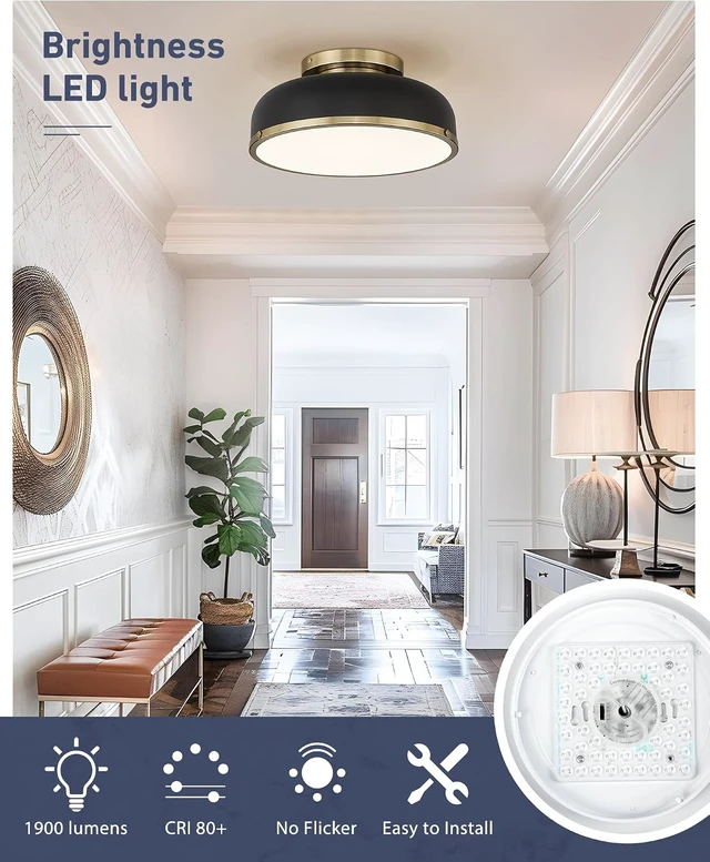 Alt view image 2 of 7 - kudos 12 Inch Black and Gold LED Flush Mount Ceiling Light, 5CCT, KDCL15-BK