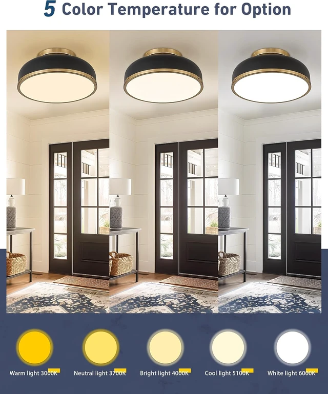 Alt view image 3 of 7 - kudos 12 Inch Black and Gold LED Flush Mount Ceiling Light, 5CCT, KDCL15-BK