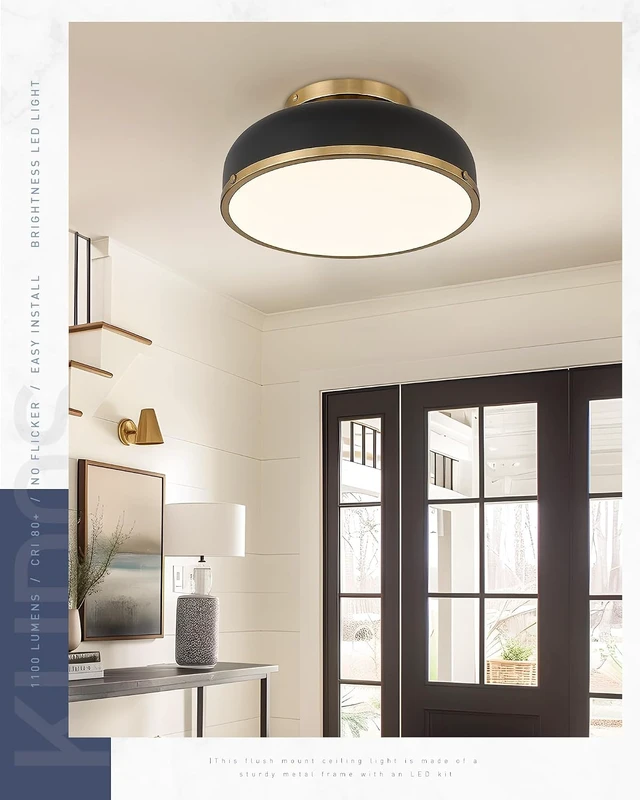 Alt view image 6 of 7 - kudos 12 Inch Black and Gold LED Flush Mount Ceiling Light, 5CCT, KDCL15-BK