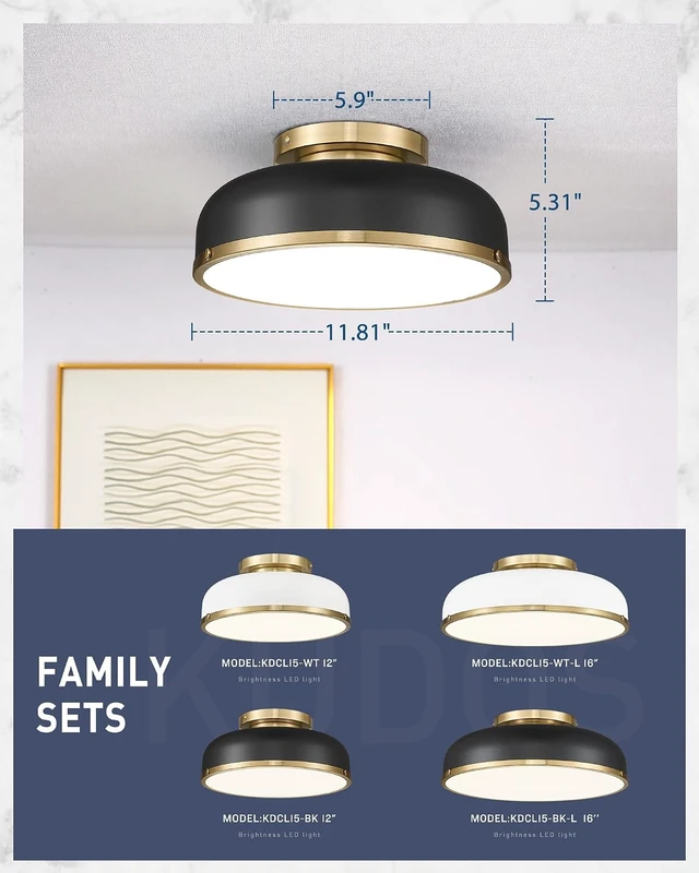 Alt view image 7 of 7 - kudos 12 Inch Black and Gold LED Flush Mount Ceiling Light, 5CCT, KDCL15-BK
