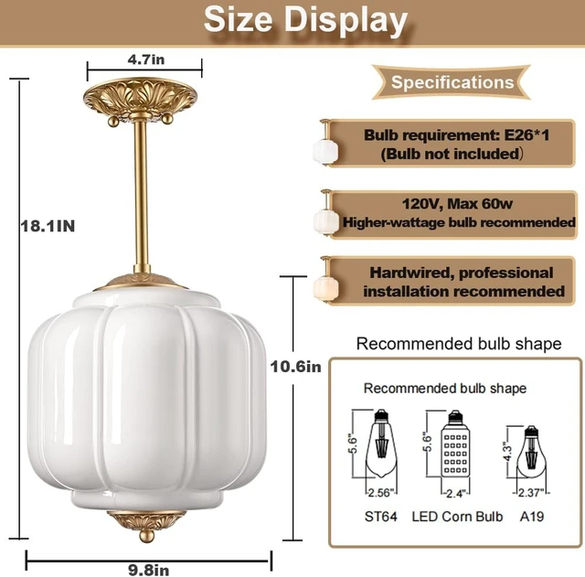 Alt view image 3 of 7 - Vintage Milk Glass Ceiling Light Fixture, Antique White 9.8"