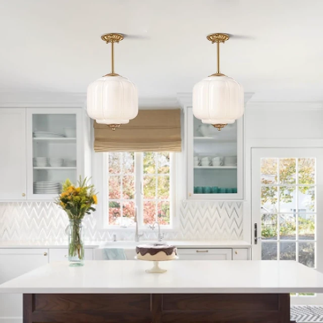 Alt view image 6 of 7 - Vintage Milk Glass Ceiling Light Fixture, Antique White 9.8"