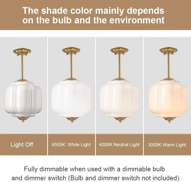 Alt view image 7 of 7 - Vintage Milk Glass Ceiling Light Fixture, Antique White 9.8"