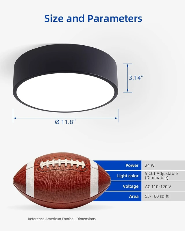 Alt view image 6 of 7 - LED Ceiling Light, Modern Round Black 11.8 Inch 24W Dimmable 5CCT