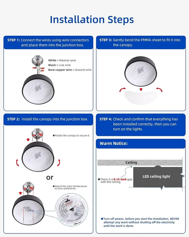 Alt view image 7 of 7 - LED Ceiling Light, Modern Round White 11.8 Inch 24W Dimmable 5CCT
