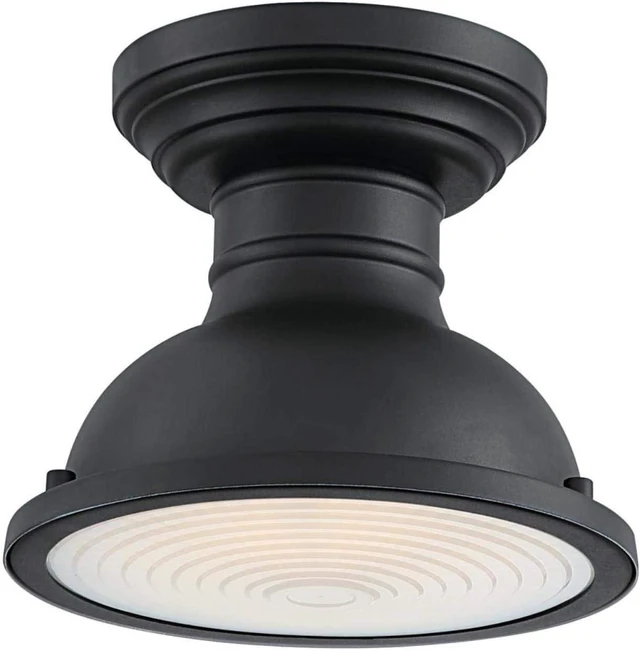 Main image of Westinghouse 6113200 Orson 9 Inch Vintage-Style One-Light Outdoor Semi Flush Mount Ceiling Light, Dark Sky Friendly, Textured Black Finish, Frosted Prismatic Lens