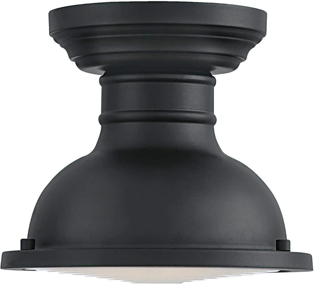 Alt view image 3 of 5 - Westinghouse 6113200 Orson 9 Inch Vintage-Style One-Light Outdoor Semi Flush Mount Ceiling Light, Dark Sky Friendly, Textured Black Finish, Frosted Prismatic Lens