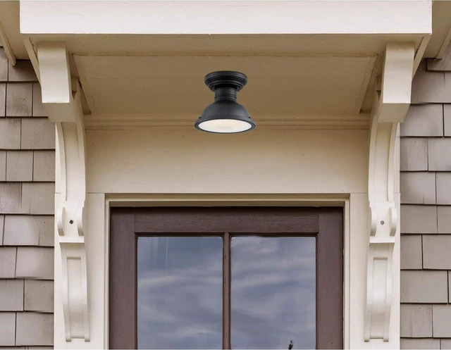 Alt view image 4 of 5 - Westinghouse 6113200 Orson 9 Inch Vintage-Style One-Light Outdoor Semi Flush Mount Ceiling Light, Dark Sky Friendly, Textured Black Finish, Frosted Prismatic Lens