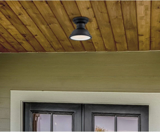 Alt view image 5 of 5 - Westinghouse 6113200 Orson 9 Inch Vintage-Style One-Light Outdoor Semi Flush Mount Ceiling Light, Dark Sky Friendly, Textured Black Finish, Frosted Prismatic Lens