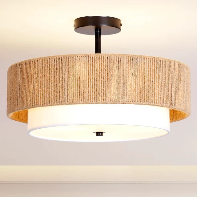 Main image of Boho Rattan semi Flush Mount Ceiling Light,for Bedroom