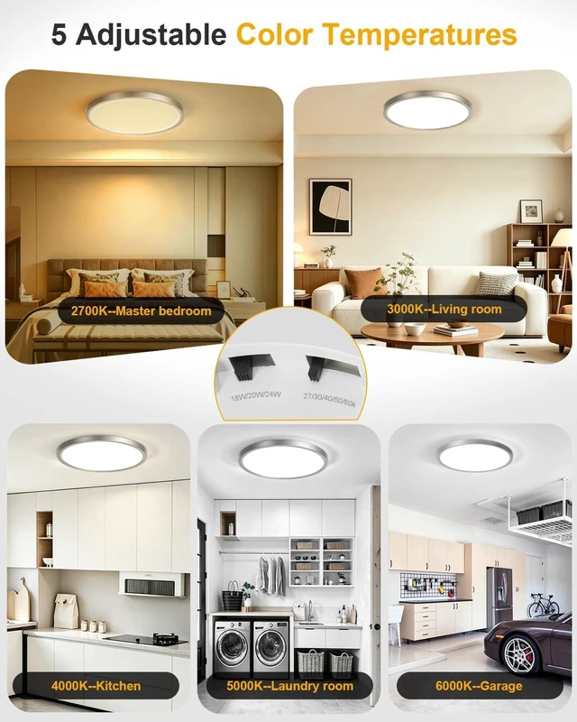 Alt view image 2 of 6 - 12 Inch Flush Mount Ceiling Light, White 6 Pack Flat Ceiling Light, Dimmable, Adjustable Color Temperature, 24W 2800LM Ultra Thin Round Fixture for Bedroom, Kitchen, Living Room, Bathroom