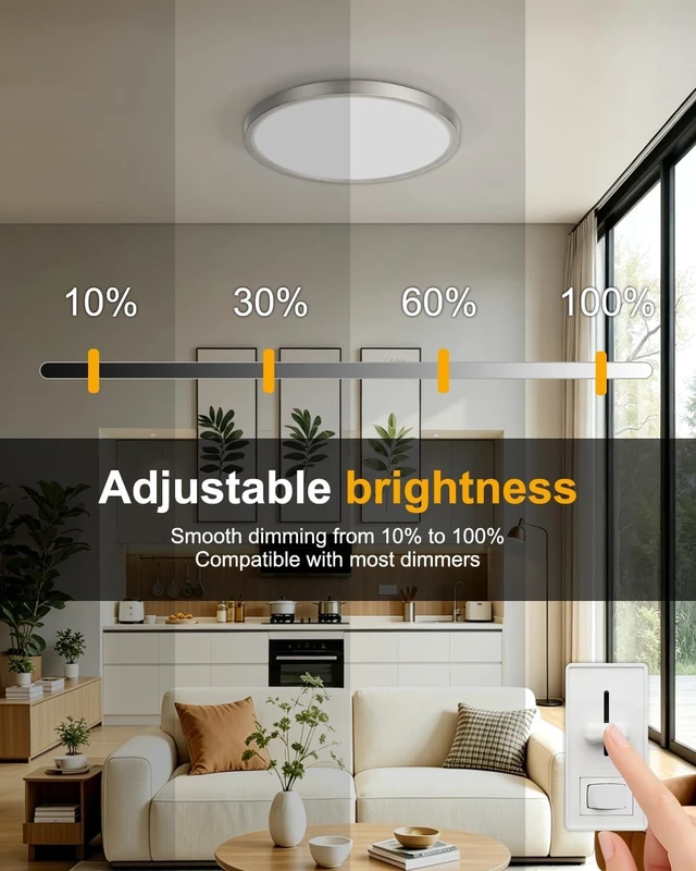 Alt view image 4 of 6 - 12 Inch Flush Mount Ceiling Light, White 6 Pack Flat Ceiling Light, Dimmable, Adjustable Color Temperature, 24W 2800LM Ultra Thin Round Fixture for Bedroom, Kitchen, Living Room, Bathroom