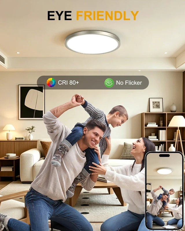 Alt view image 6 of 6 - 12 Inch Flush Mount Ceiling Light, White 6 Pack Flat Ceiling Light, Dimmable, Adjustable Color Temperature, 24W 2800LM Ultra Thin Round Fixture for Bedroom, Kitchen, Living Room, Bathroom