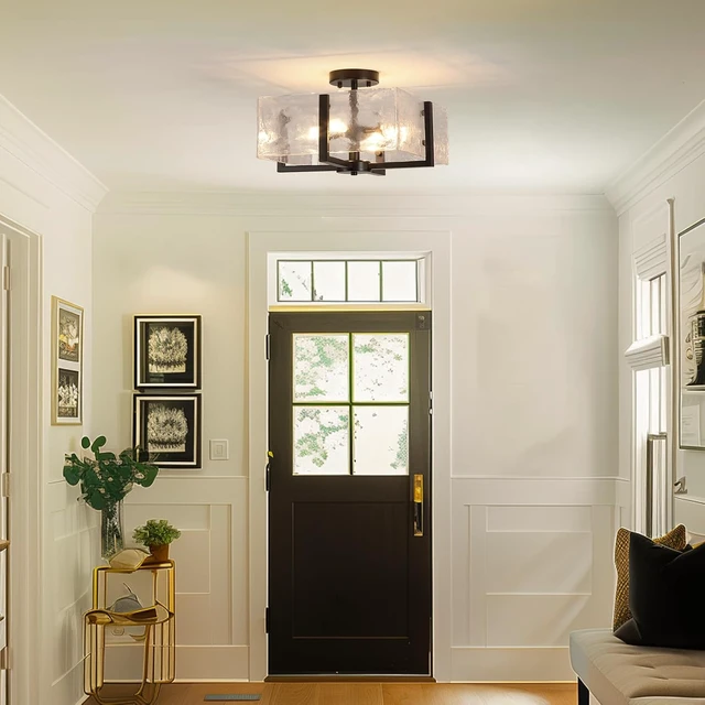 Alt view image 2 of 7 - Black Semi Flush Mount Ceiling Light 4-Light Glass Light Fixtures Ceiling Mount,14.96" Modern Farmhouse Light Fixture for Foyer, Hallway, Entryway, Dining Room, Kitchen, Bedroom, Porch
