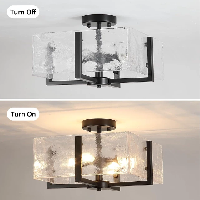 Alt view image 3 of 7 - Black Semi Flush Mount Ceiling Light 4-Light Glass Light Fixtures Ceiling Mount,14.96" Modern Farmhouse Light Fixture for Foyer, Hallway, Entryway, Dining Room, Kitchen, Bedroom, Porch
