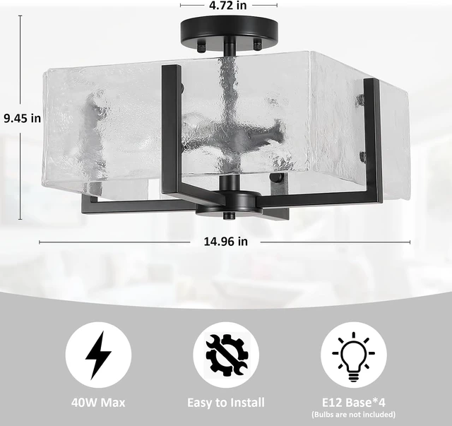 Alt view image 4 of 7 - Black Semi Flush Mount Ceiling Light 4-Light Glass Light Fixtures Ceiling Mount,14.96" Modern Farmhouse Light Fixture for Foyer, Hallway, Entryway, Dining Room, Kitchen, Bedroom, Porch