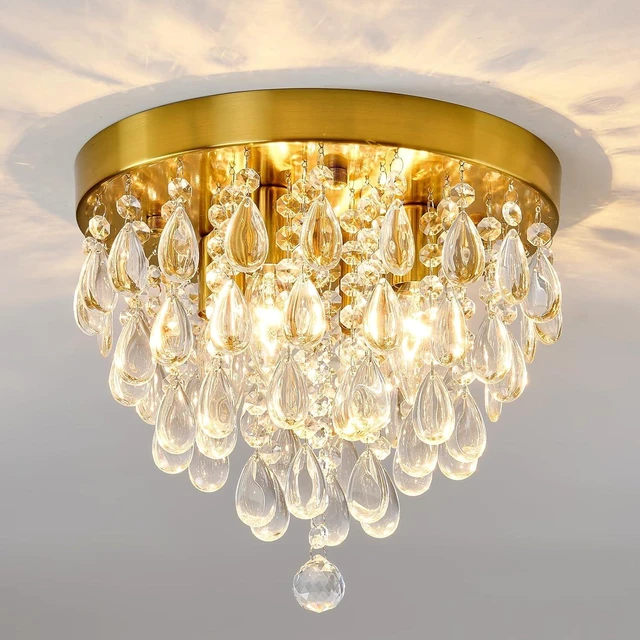 Main image of YYJLX Crystal Flush Mount Ceiling Light Modern Crystal Chandelier Gold 4-Light Fixture for Hallway Bedroom Entryway Bathroom Closet