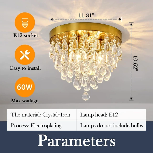 Alt view image 2 of 7 - YYJLX Crystal Flush Mount Ceiling Light Modern Crystal Chandelier Gold 4-Light Fixture for Hallway Bedroom Entryway Bathroom Closet