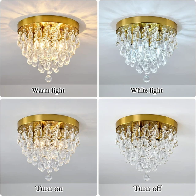 Alt view image 3 of 7 - YYJLX Crystal Flush Mount Ceiling Light Modern Crystal Chandelier Gold 4-Light Fixture for Hallway Bedroom Entryway Bathroom Closet