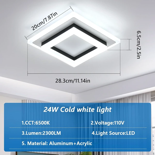 Alt view image 3 of 7 - DELIPOP 2 Pack Modern LED Ceiling Light, 24W Black Flush Mount Ceiling Lamp Fixture, 6500K Cold White LED Hallway Light for Living Room Bedroom Entryway Bathroom Kitchen