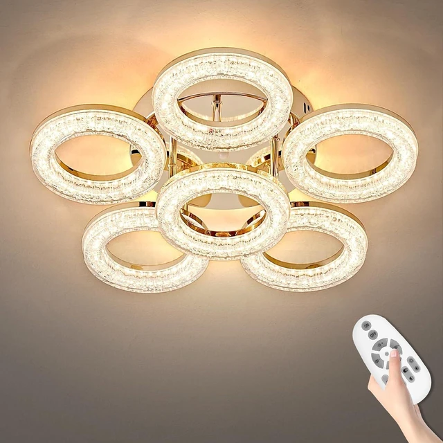 Main image of OKELI Modern Ceiling Light, 6 Rings 17.7'' Dimmable LED 60W Flush Mount Ceiling Lights with Remote Acrylic Crystal Round Ceiling Light Fixture, Bedroom Living Room Dining Room, Gold