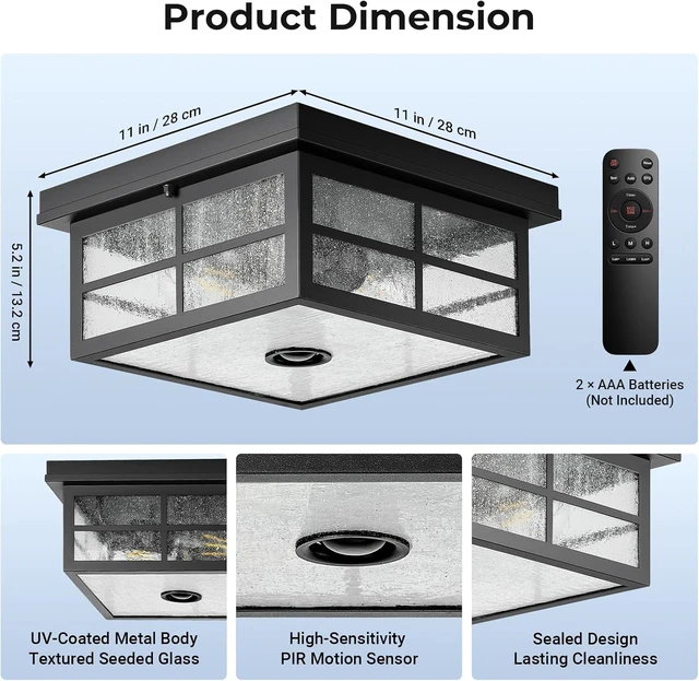 Alt view image 6 of 7 - VIANIS Black Smart Motion Sensor Outdoor Ceiling Light with Remote Control