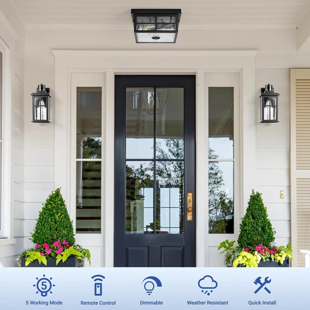 Alt view image 7 of 7 - VIANIS Black Smart Motion Sensor Outdoor Ceiling Light with Remote Control