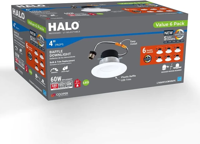 Alt view image 2 of 7 - HALO LT 4 inch LED recessed Can Light Trim, 5 CCT, Dimmable, 700lm 6PK